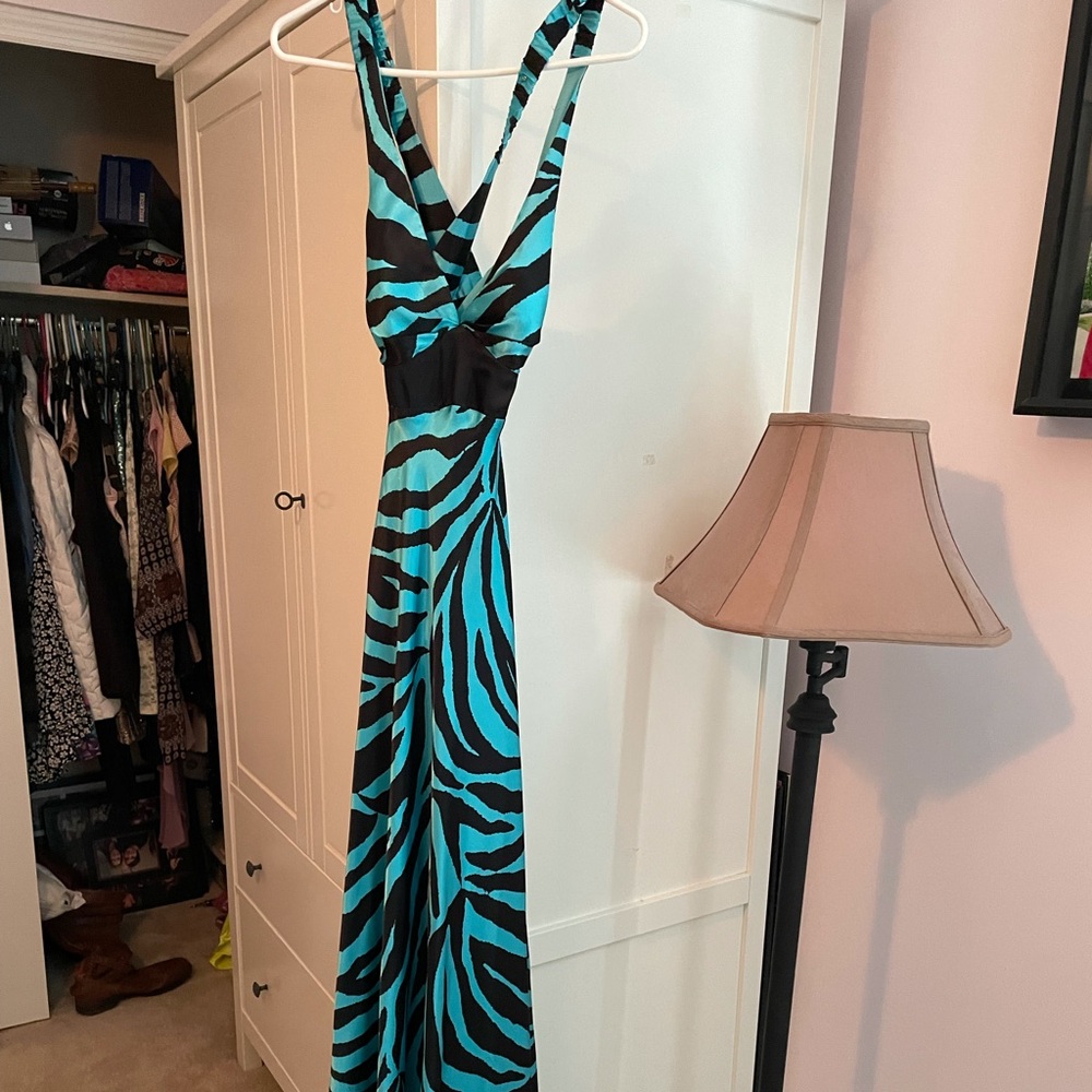 Teal zebra prom dress